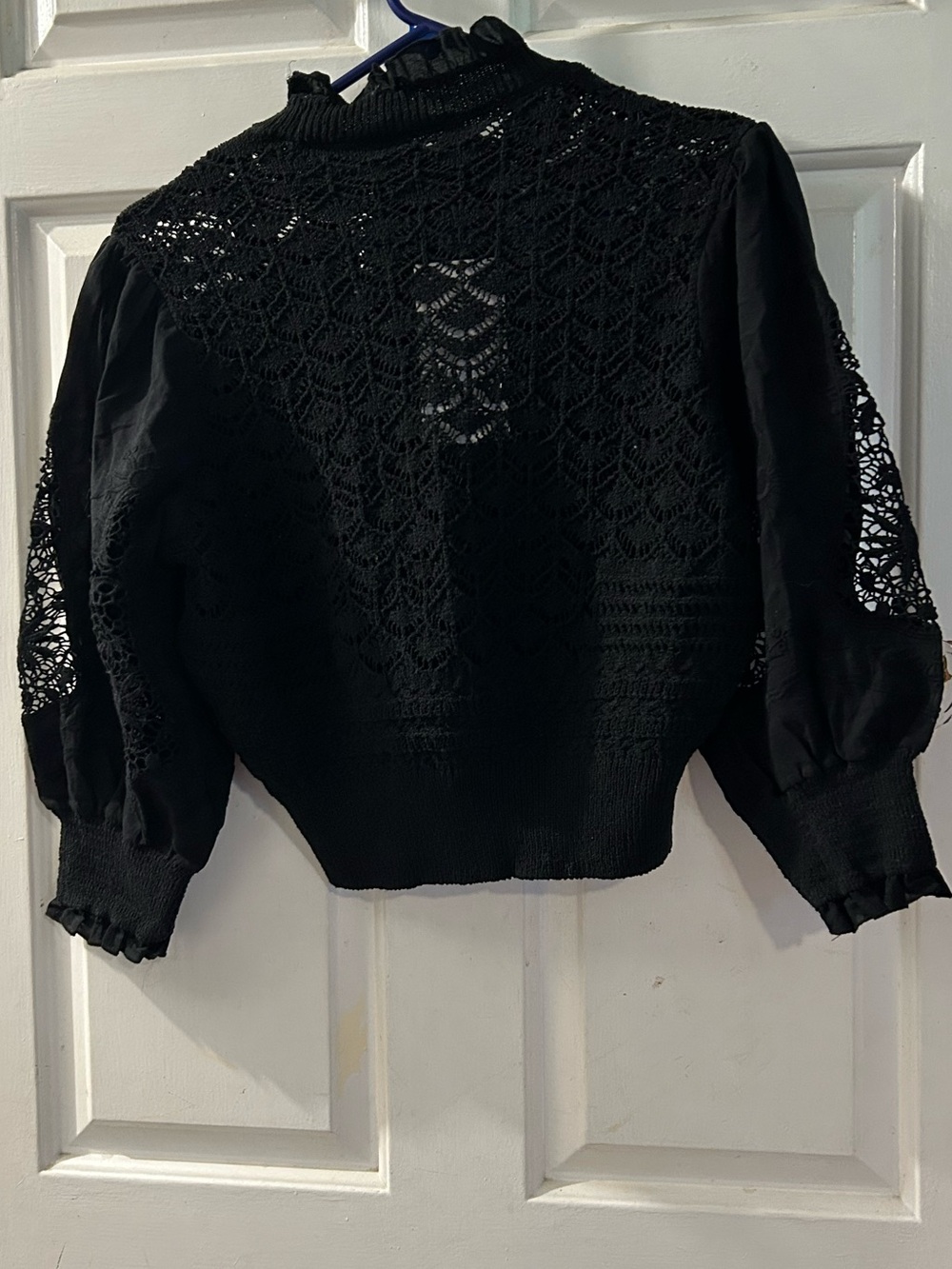 Zara Black Lace Knit Mock-Neck Blouse - Picture 2 of 2